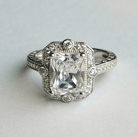 VINTAGE inspired sterling silver cz engagement cocktail ring size 8 - Picture 6 of 8